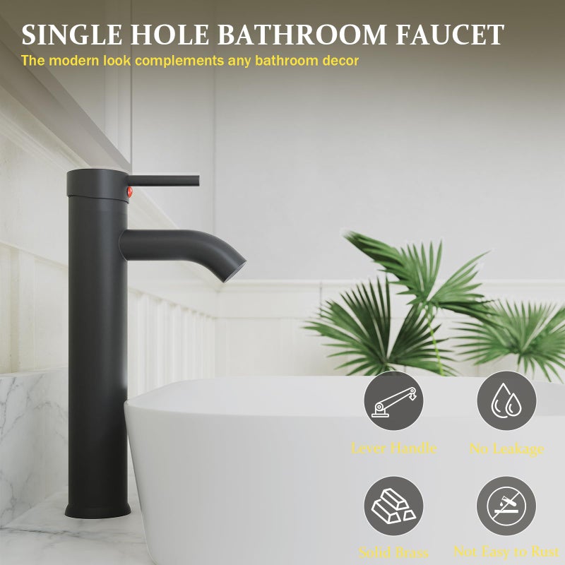 Green Spring Greenspring Matte Black Bathroom Faucets, Vessel Sink Faucet One Hole Single Handle Modern Lavatory Commercial Bath Vanity Bowl Faucets Tall Body with Pop Up Drain and Supply Line, Brass - Image 3